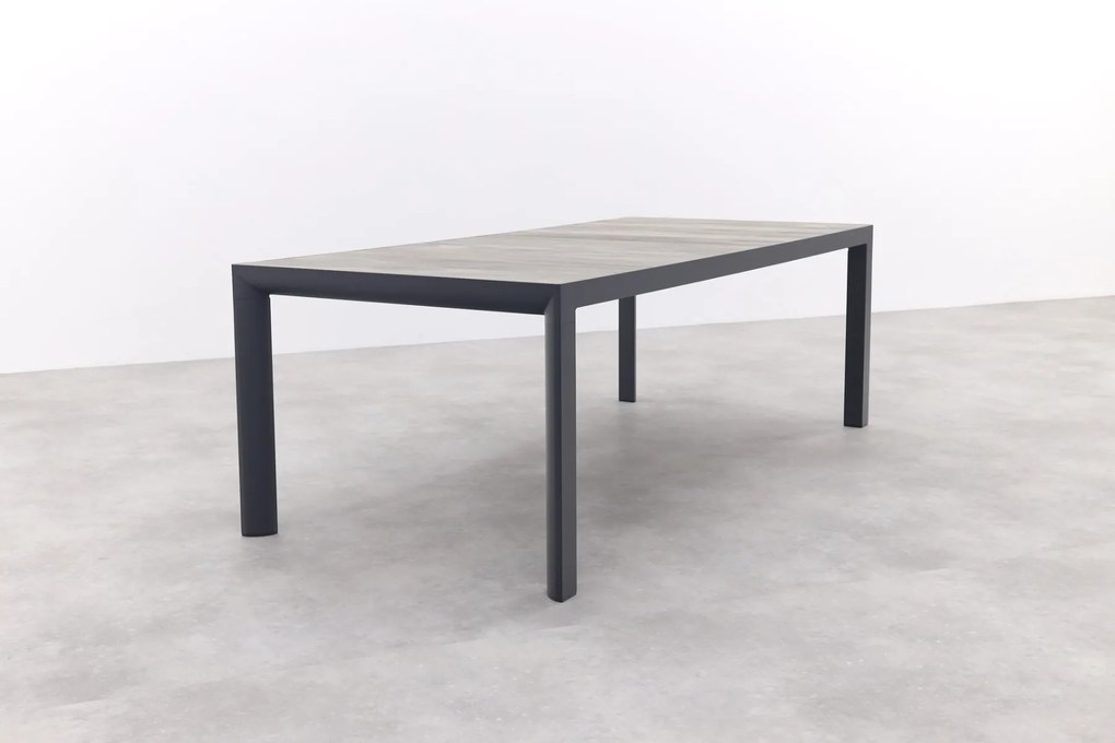 Darwin/Kings 6-persoons wicker verstelbare tuinset 220x100 cm. - Antraciet/Houtlook