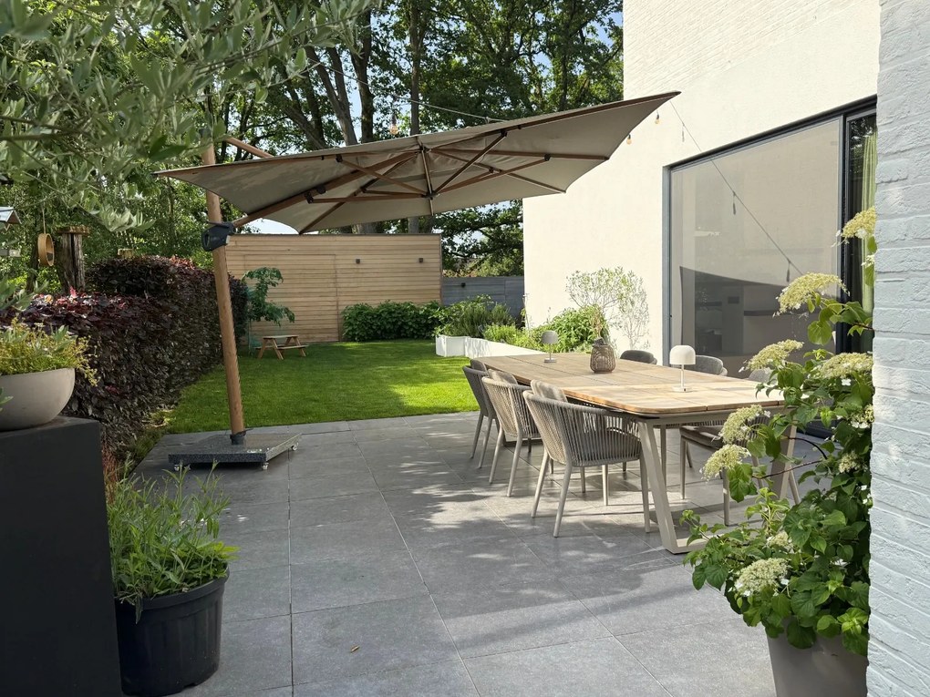 4-Seasons Hacienda zweefparasol 300 x 400 cm. - Woodlook/Sand