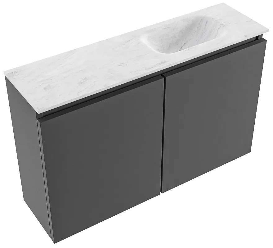 Mondiaz Ture DLux toiletmeubel 80cm dark grey met wastafel opalo rechts zonder kraangat