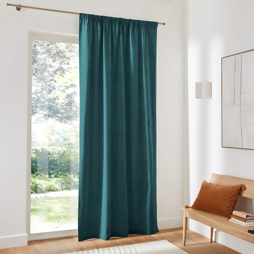 Gordijn in fluweel met aangerimpeld biesje, Velvet