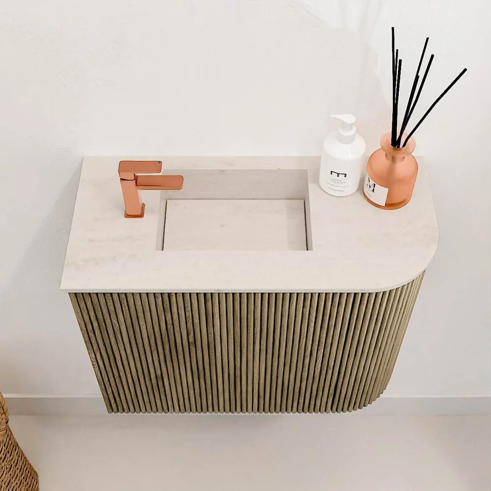 Mondiaz Joya DLux 50cm toiletmeubel ronding rechts dusk met wastafel faye links 1 kraangat meli