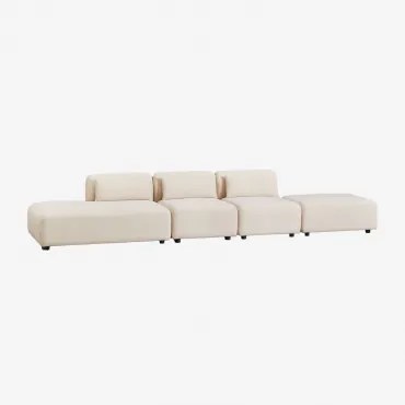 3-delige Modulaire Bank Met Links Chaise Longue En Fogler Poef Corduroy Beige – Linnen - Sklum