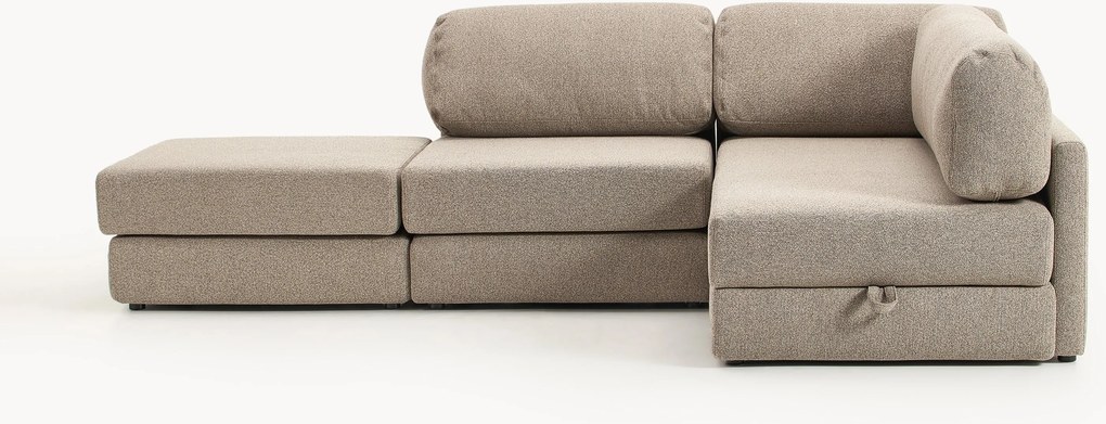 Bouclé hoekbankbed Ladina met opbergruimte