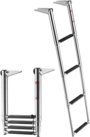 VEVOR Uitschuifbare bootladder, zwemtrap met 4 treden en antislip pedaal, drijvende dekladder met een draagvermogen van 408 kg voor toegang tot de achterzijde van de boot, telescopische ladder gemaakt van 304 roestvrij staal voor boten, steigers, pontons