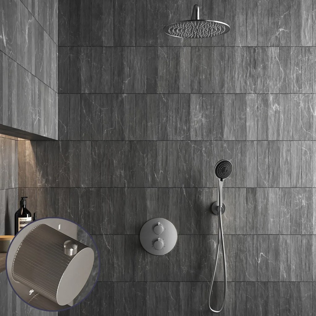 Saniclear Exclusive Stripes inbouw regendouche rond met 20cm hoofddouche, muurarm en 3 standen handdouche RVS