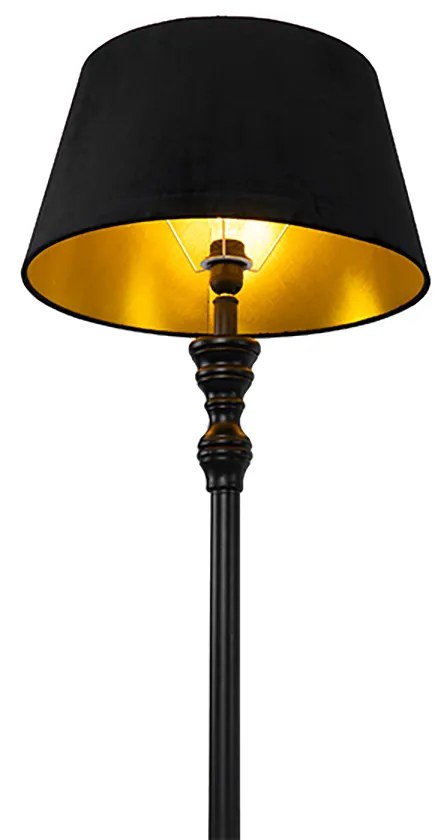 Smart vloerlamp zwart met kap zwart met goud 45 cm incl. Wifi A60 - Classico