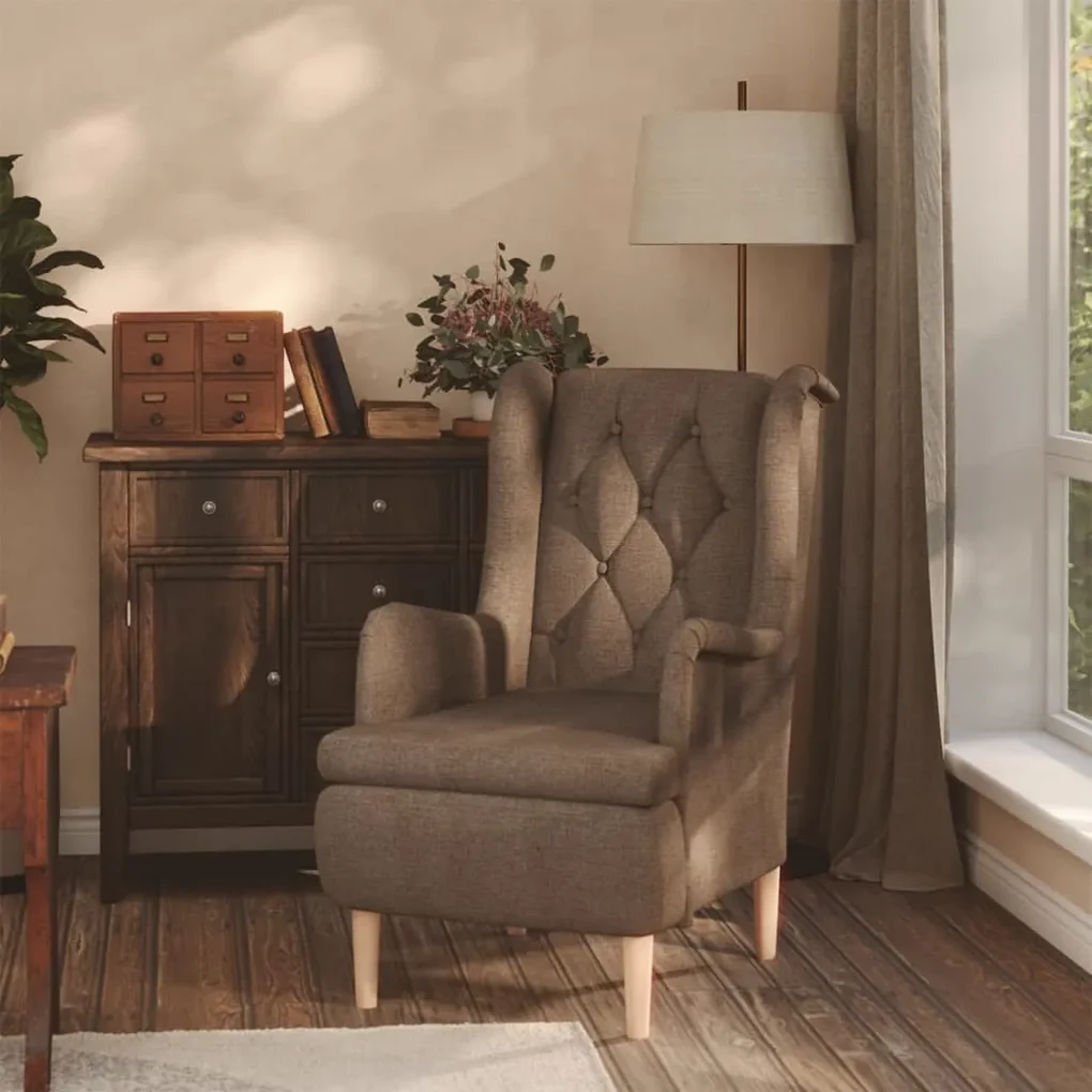 vidaXL Fauteuil met massief rubberwood poten stof taupe