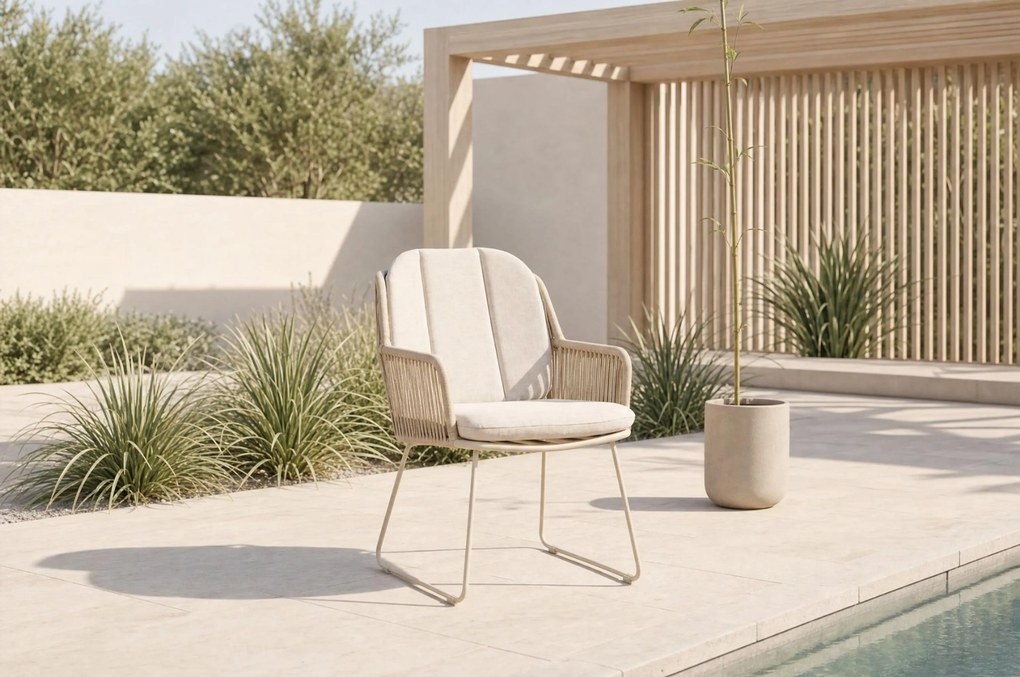 Tuinset Ronde Tuintafel 6 personen 150 cm Rope Taupe Domani Furniture Trivento/Arancia