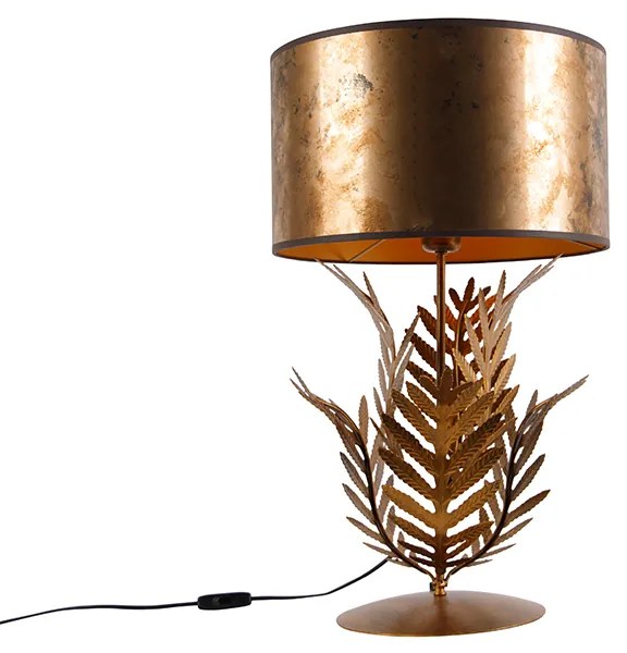 Vintage tafellamp goud 33 cm met kap brons 35 cm - Botanica Landelijk E27 Binnenverlichting Lamp