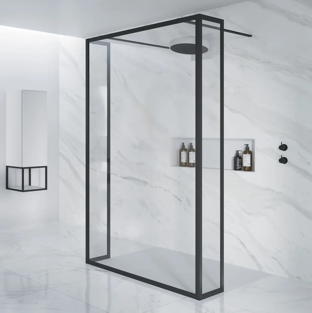 Riho Lucid GD404S vrijstaande douchewand met draaibare zijwand 120cm zwart mat
