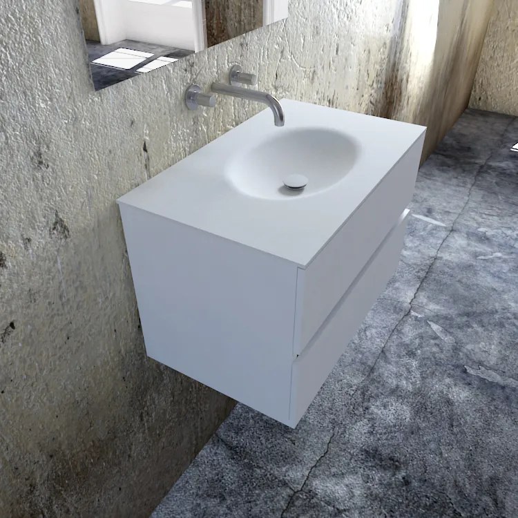 Zaro Sevilla Solid Surface badkamermeubel 80cm mat wit zonder kraangat