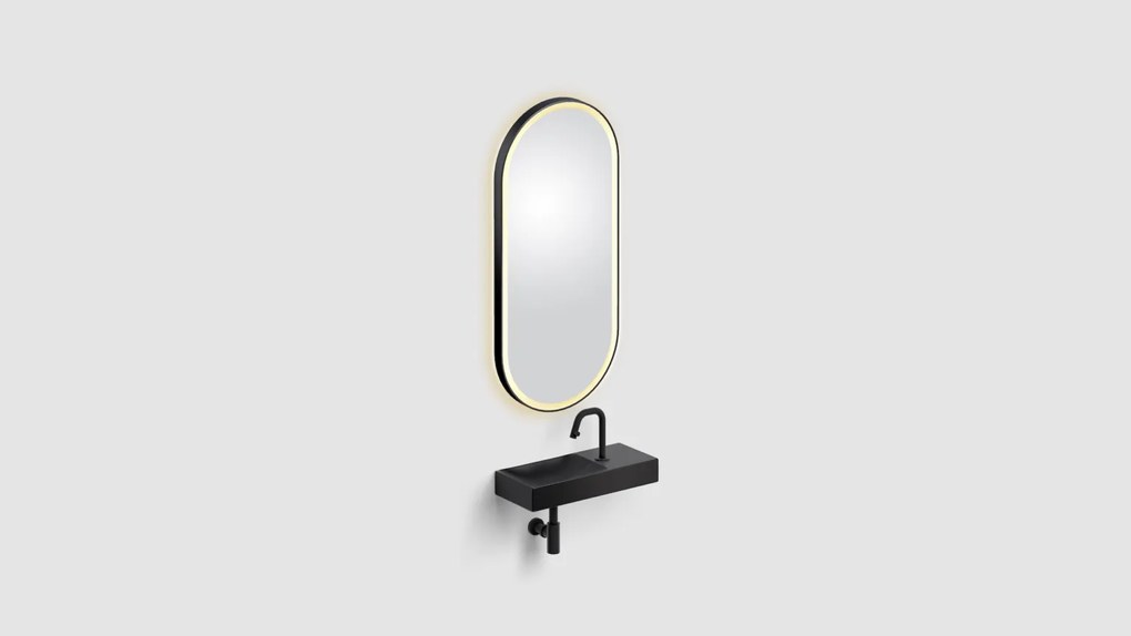 Clou Look at Me ovale spiegel met satijnrand en LED-verlichting 45x100cm zwart mat