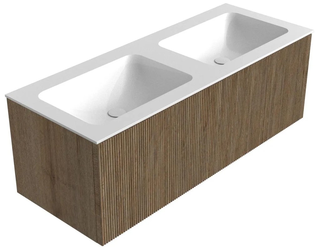 Mondiaz Kurve 120cm badmeubel dusk met 1 lade en wastafel cloud dubbel zonder kraangat