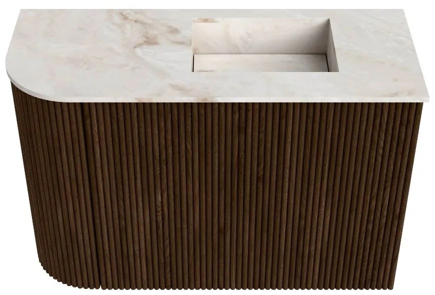 Mondiaz Joya DLux 60cm toiletmeubel ronding links walnut met wastafel faye rechts zonder kraangat frappe