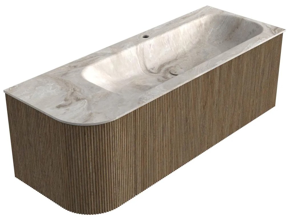 Mondiaz Kurve-dlux 125cm badmeubel ronding links dusk met 1 lade en deur en wastafel big medium kraangat rechts frappe