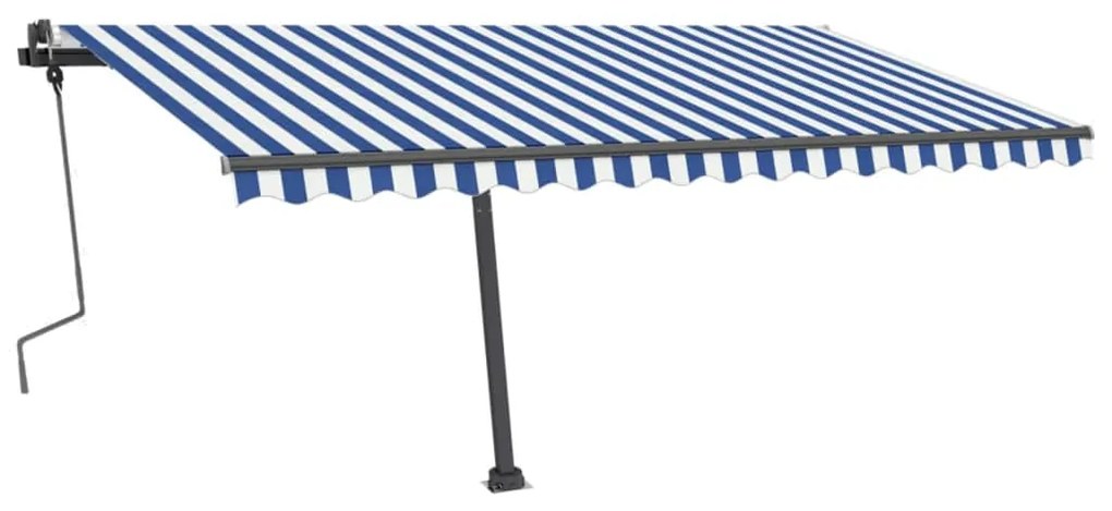 vidaXL Luifel vrijstaand handmatig uittrekbaar 450x350 cm blauw en wit