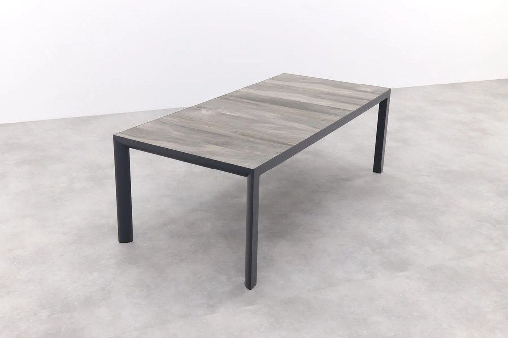 Darwin/Kings 6-persoons wicker verstelbare tuinset 220x100 cm. - Antraciet/Houtlook