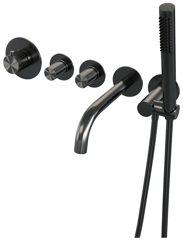 Brauer Stripe inbouw badkraan met staafhanddouche gunmetal geborsteld PVD