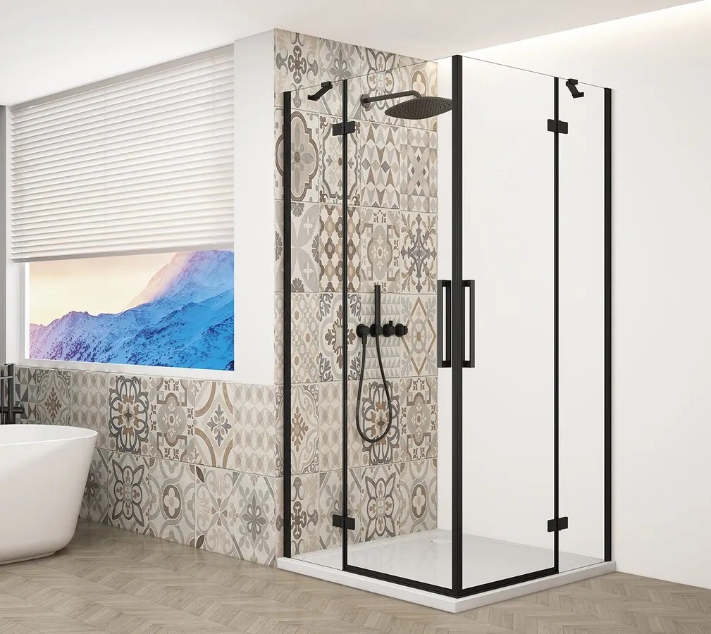 Gelco Trinity douchecabine met hoekinstap 90x100cm helder glas zwart mat