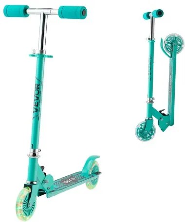 VEVOR Step (2 wielen) voor kinderen vanaf 3 jaar, stadsstep, kinderstep met lichtgevende wielen, in hoogte verstelbaar stuur, antislip deck en opvouwbaar frame, step tot 50 kg, groen