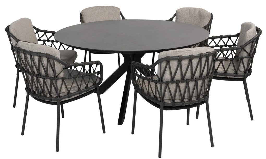 Calpi Locarno dining tuinset 160 cm rond 7 delig HPL Antraciet 4 Seasons Outdoor