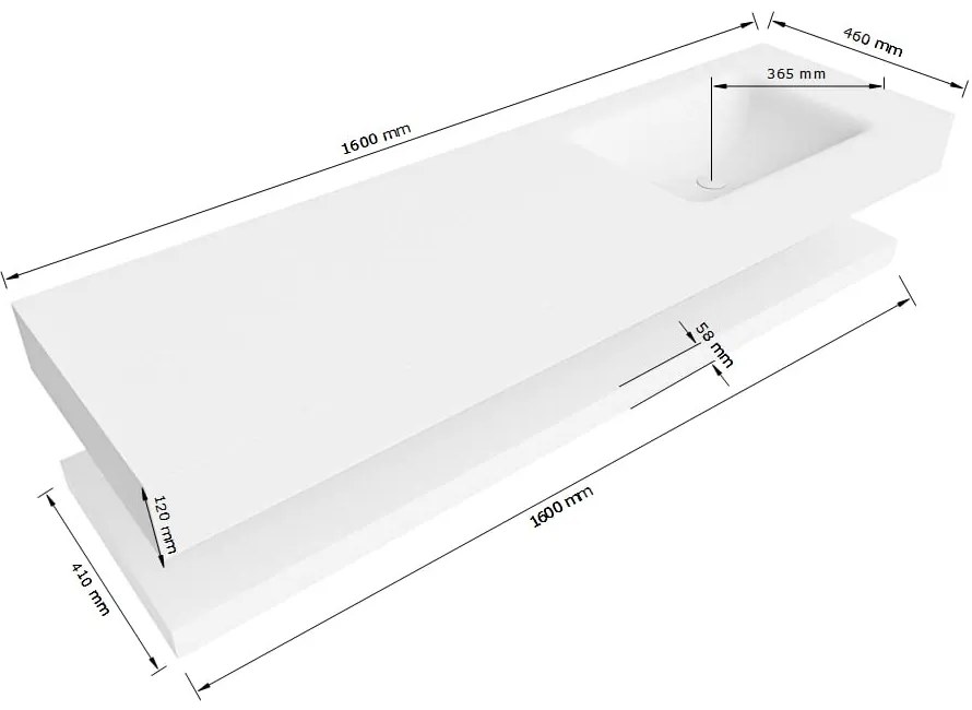 Zaro Alan badmeubel 160cm met planchet talc en vrijhangende wastafel cloud rechts 1 kraangat urban