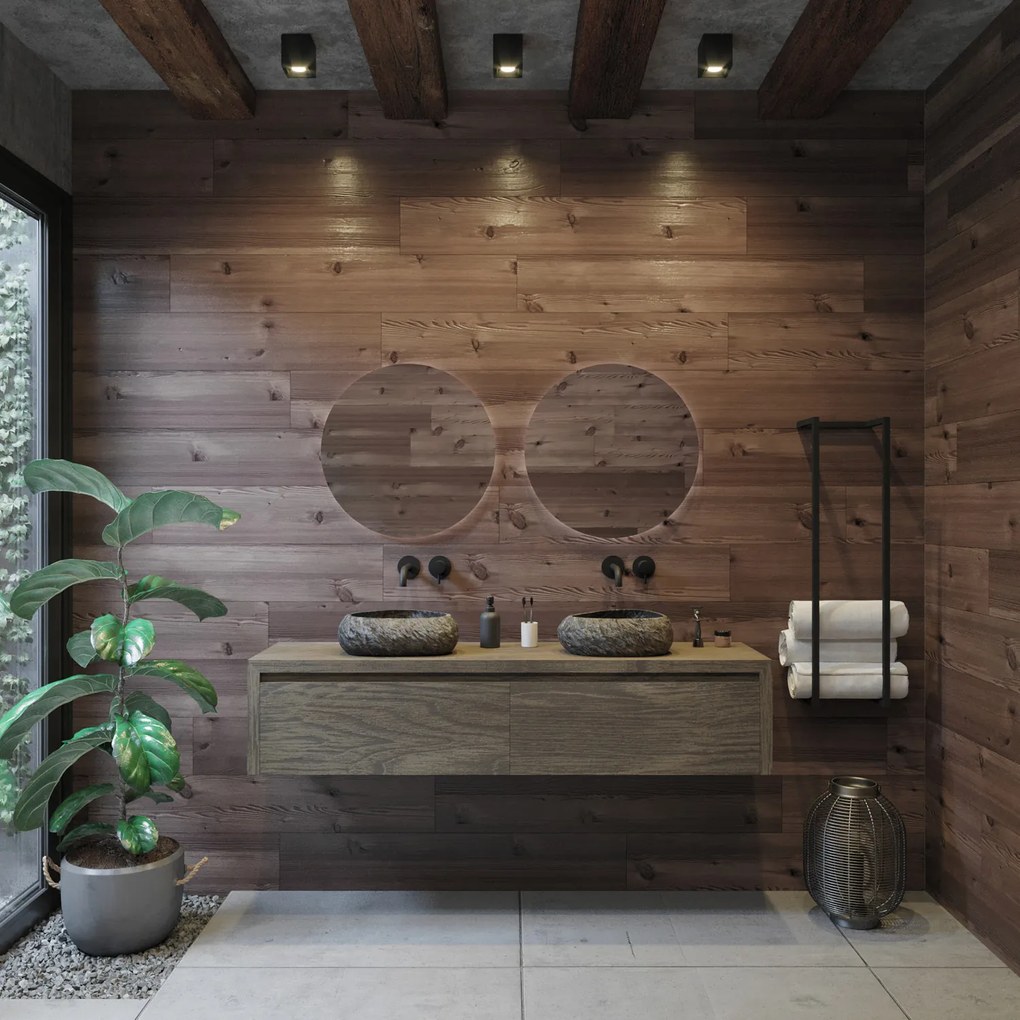 Gliss Design Ares badmeubel 160cm 2 lades castle brown met rivierstenen waskommen
