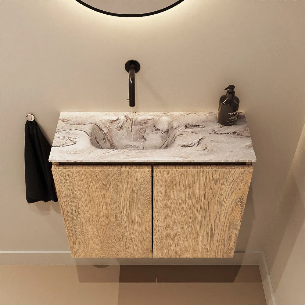 Mondiaz Ture DLux toiletmeubel 60cm washed oak met wastafel glace links zonder kraangat