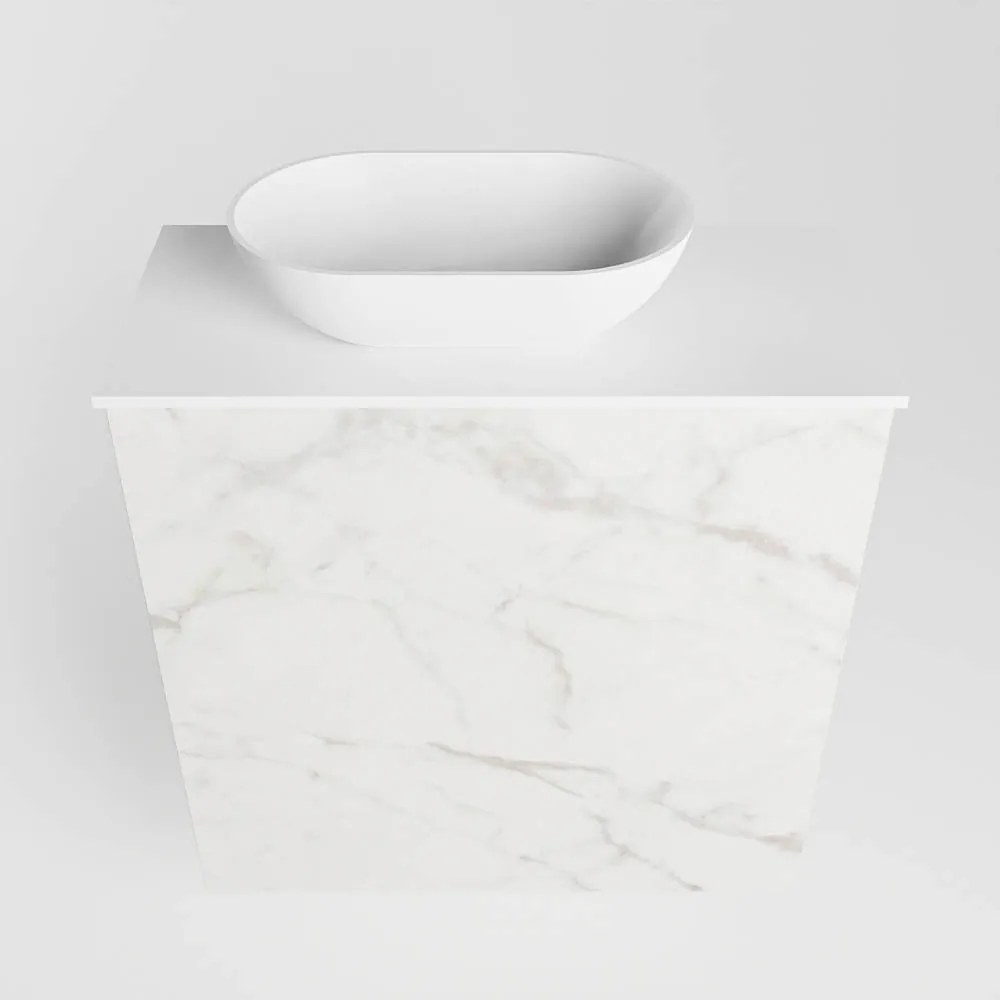 Mondiaz Fowy toiletmeubel 50cm Carrara met witte waskom links en kraangat