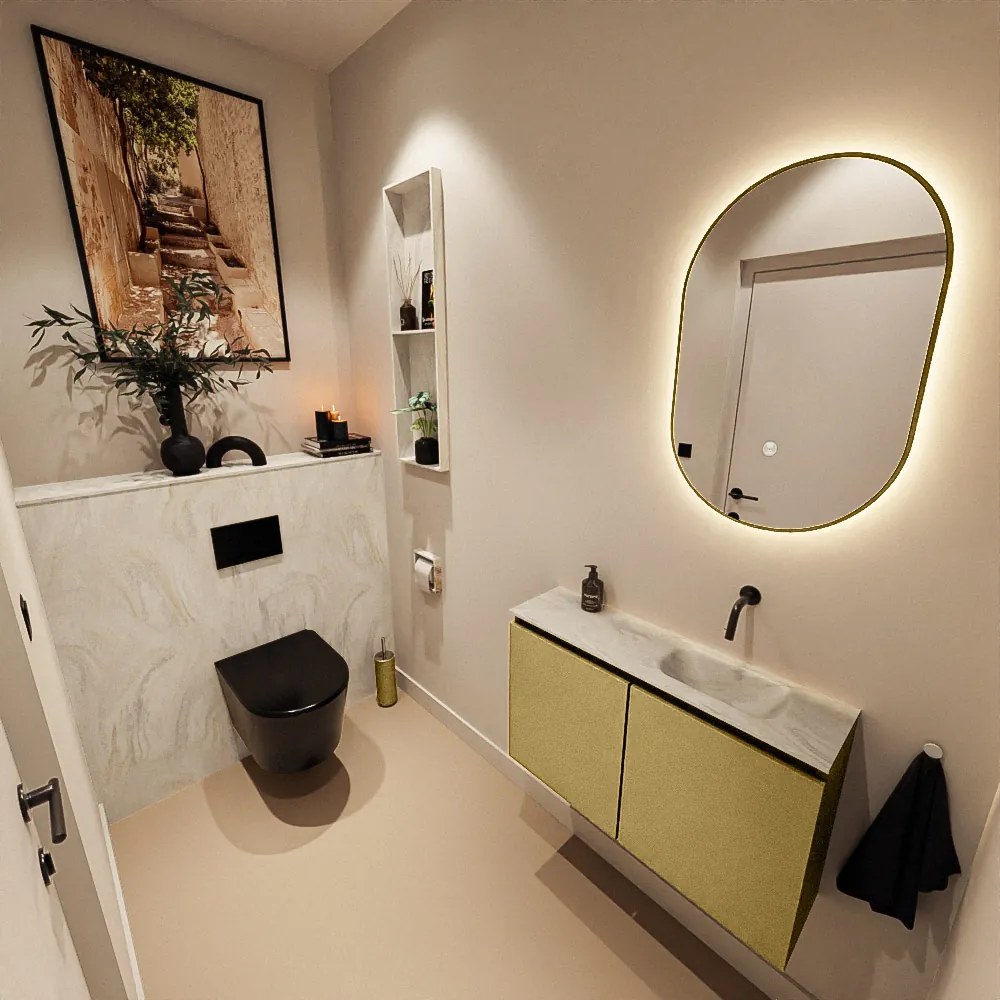 Mondiaz Ture DLux toiletmeubel 80cm oro met wastafel ostra rechts zonder kraangat