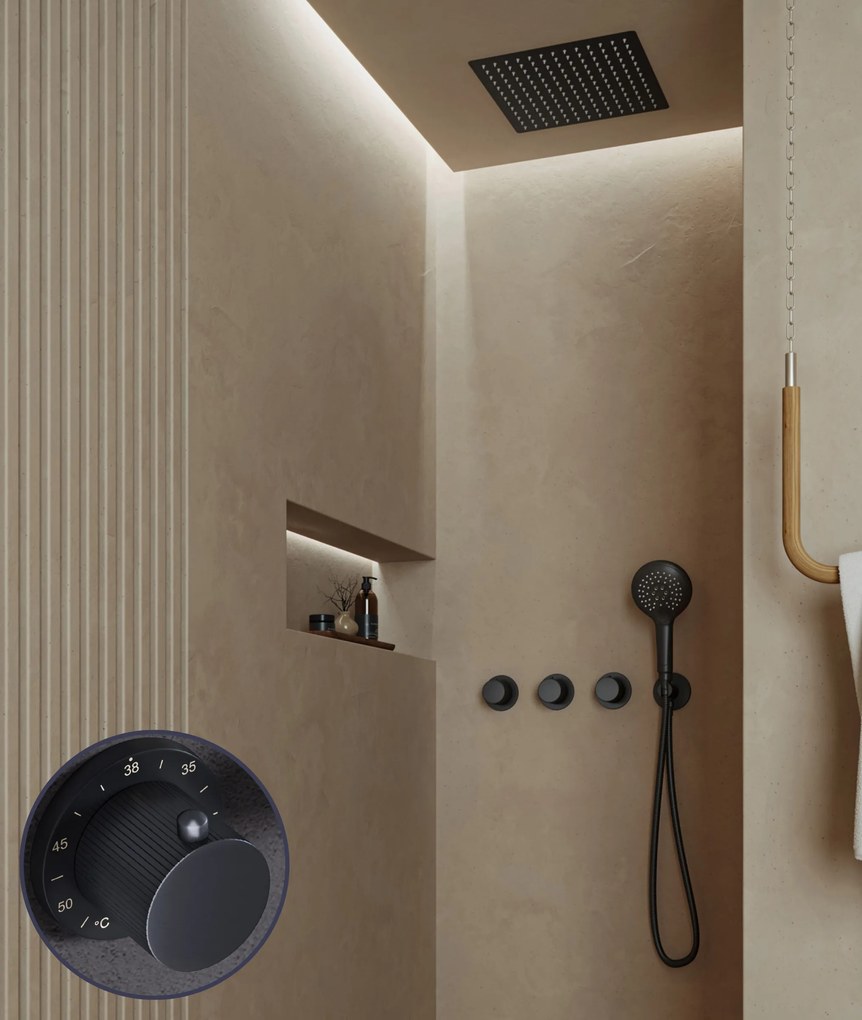 Saniclear Plus Stripes inbouw regendouche met inbouw douchekop 30x30cm en 2 standen handdouche zwart mat