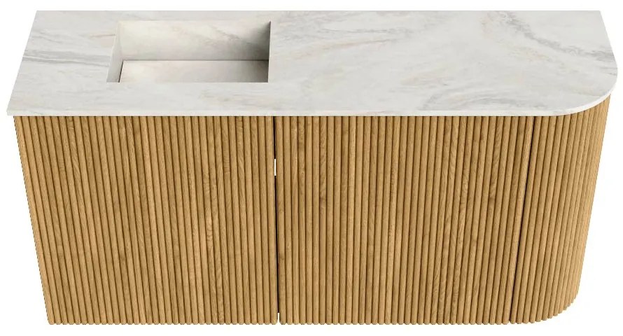 Mondiaz Joya DLux 80cm toiletmeubel ronding rechts oak met wastafel faye links zonder kraangat ostra