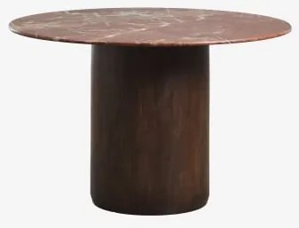 Ronde Eettafel Ø120 Cm Luceida Rood Chigan-marmer & Donker Handvat Hout - Sklum
