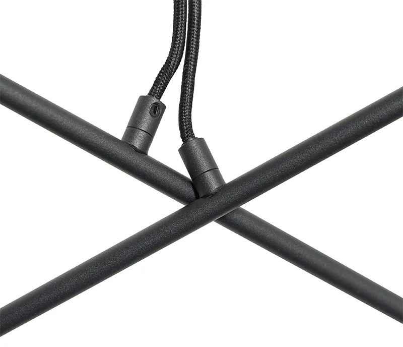 Hanglamp zwart met messing en smoke glas 6-lichts - Vidro