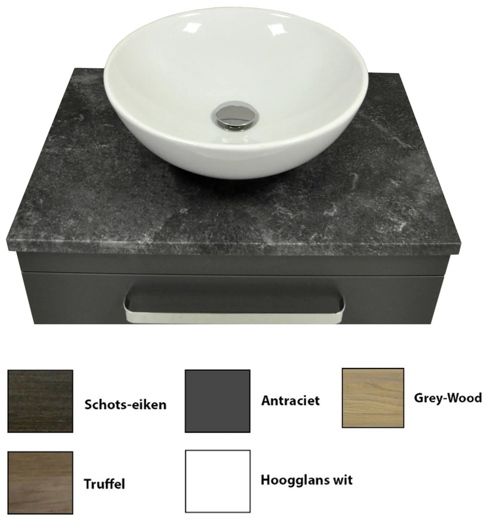 Sanicare Q11 badkamermeubel met black-stone topblad 65 cm grey-wood