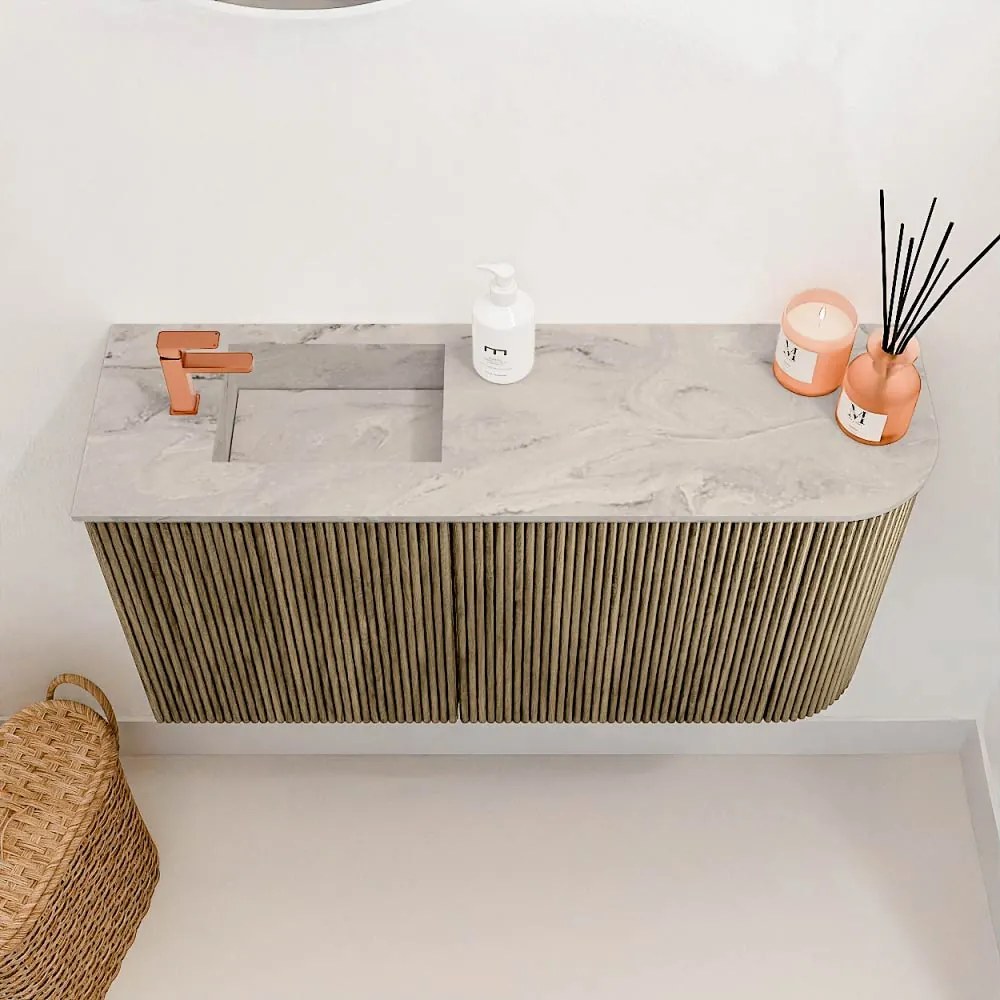 Mondiaz Joya DLux 80cm toiletmeubel ronding rechts dusk met wastafel faye links 1 kraangat glace