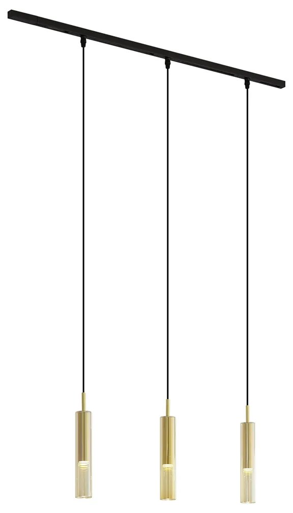 Modern railsysteem zwart met 3 hanglampen goud met amber glas 1-fase - Slimline Loyce Modern G9 Binnenverlichting Lamp