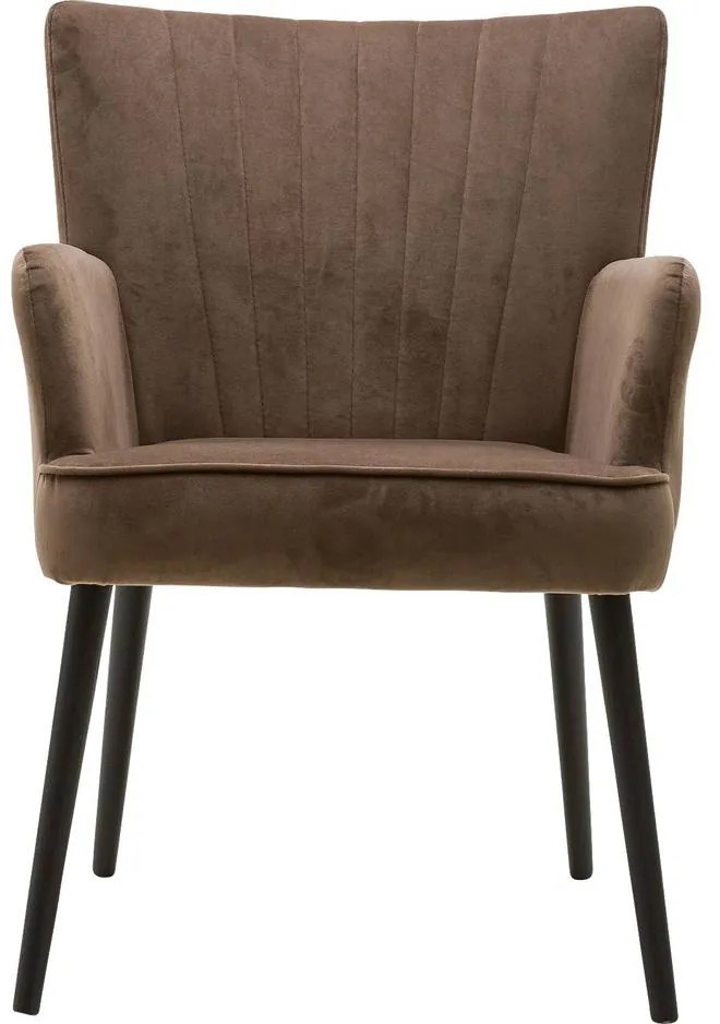 Goossens Eetkamerstoel Rob bruin velvet stof met armleuning, urban industrieel