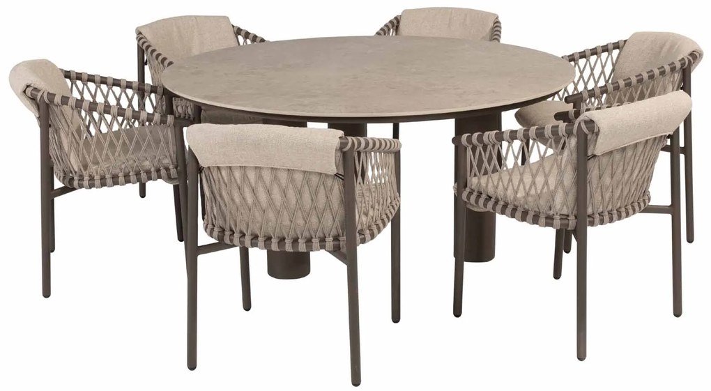 4 Seasons Outdoor Arizona tafel met rond keramisch blad zandkleur Ø 160 cm SALE Tuintafel bruin weerbestendig