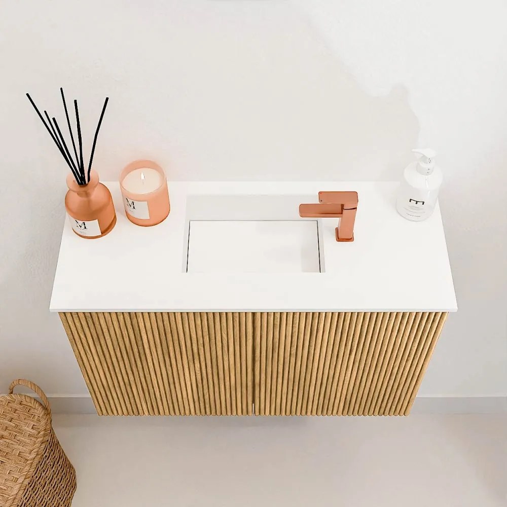Mondiaz Joya 60cm toiletmeubel oak met wastafel faye midden 1 kraangat talc