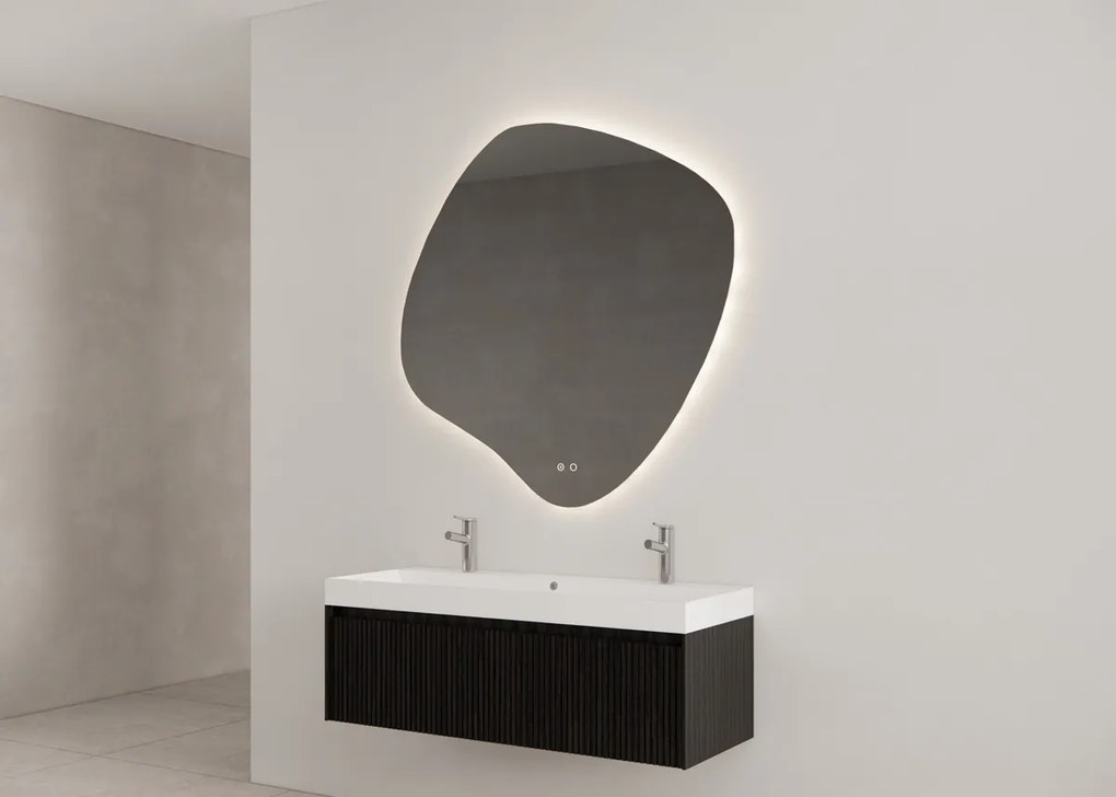 Gliss Design Timotheus badmeubel met ribbelfront 100cm black veneer met mat witte wastafel met 2 kraangaten Lako