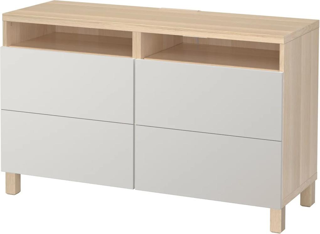 IKEA BESTÅ Tv-meubel met lades wit gelazuurd eikeneffect, lichtgrijs - lKEA