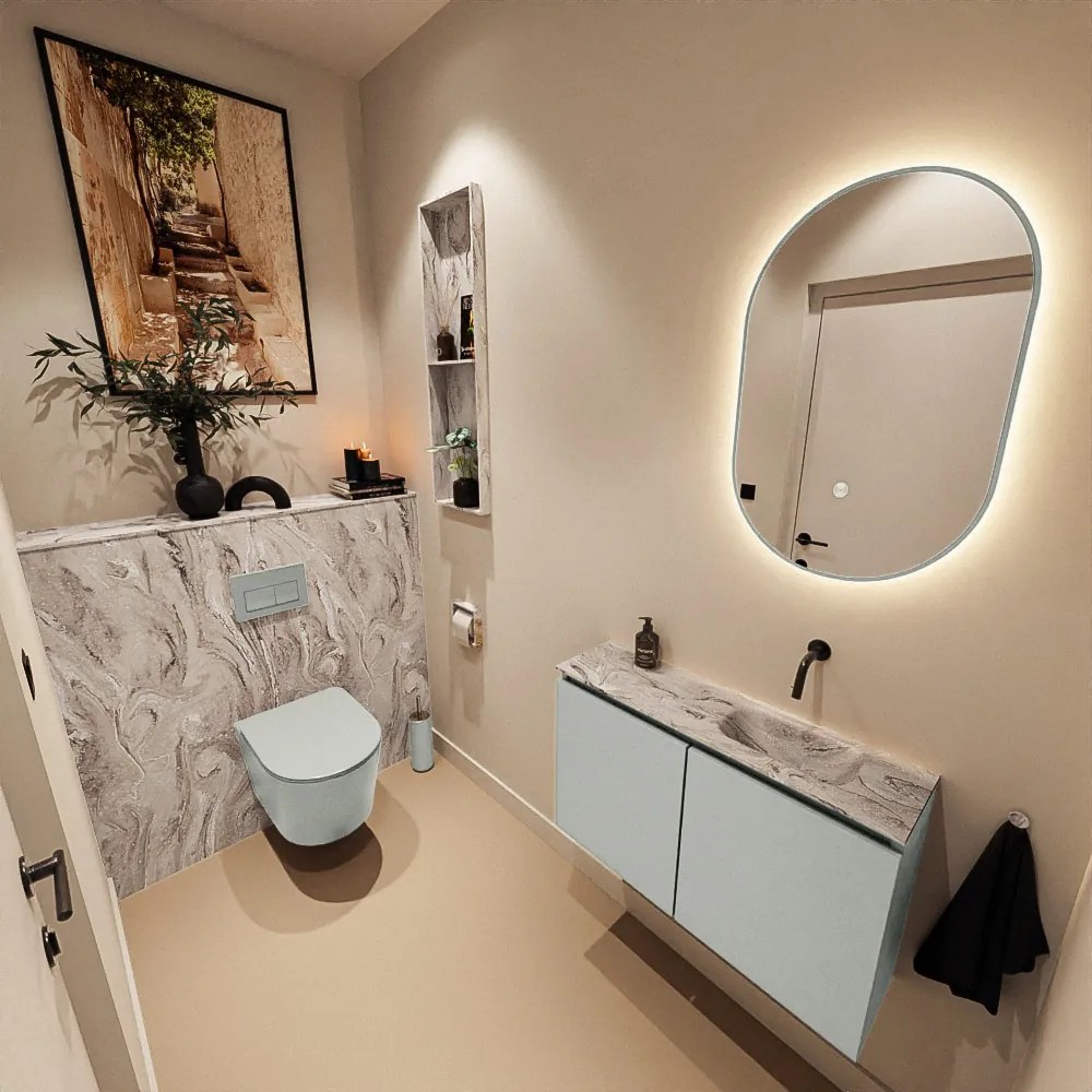 Mondiaz Ture DLux toiletmeubel 80cm greey met wastafel glace rechts zonder kraangat