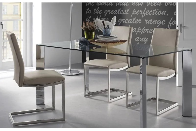 Kave Home Spot Glazen Tafel Met Chroom 160 Cm - 160 X 90cm.