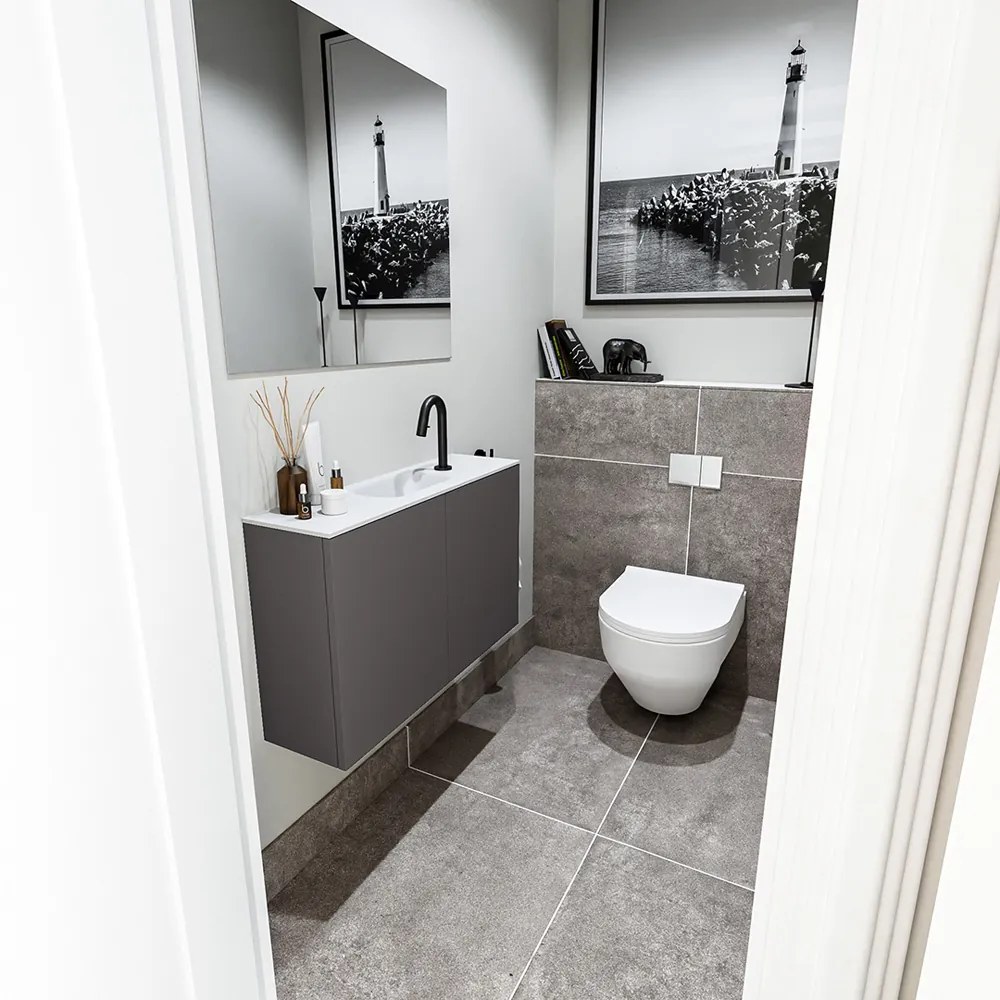 Zaro Polly toiletmeubel 80cm donkergrijs met witte wastafel met kraangat