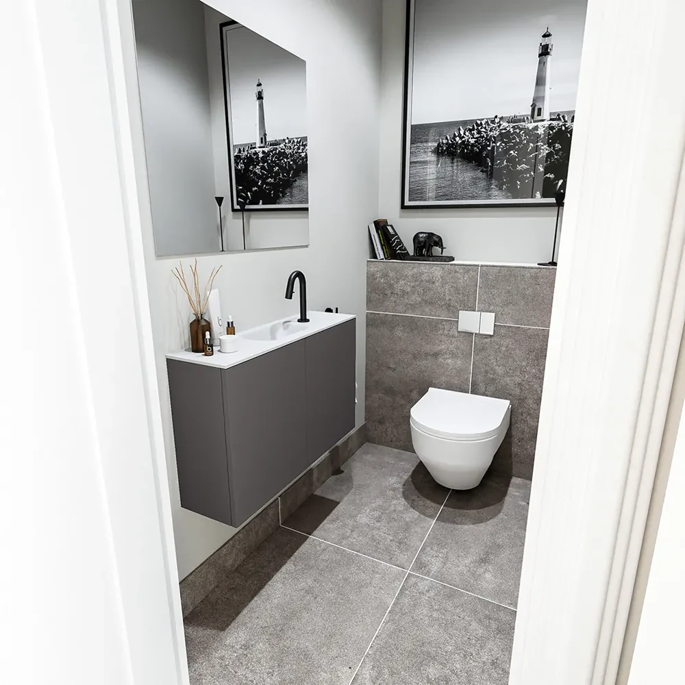 Zaro Polly toiletmeubel 80cm donkergrijs met witte wastafel met kraangat