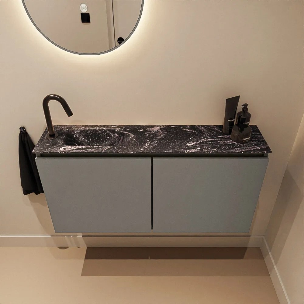 Mondiaz Ture DLux toiletmeubel 100cm smoke met wastafel lava links met kraangat