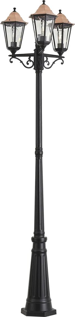 Klassieke buitenlantaarn zwart met koper 220cm 3-lichts IP44 - Havana