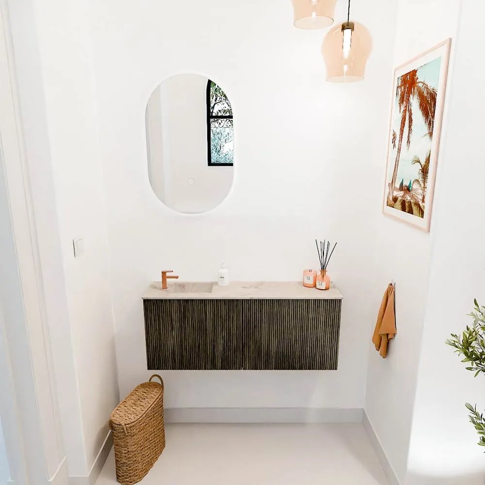 Mondiaz Joya DLux 100cm toiletmeubel shadow met wastafel faye links 1 kraangat frappe
