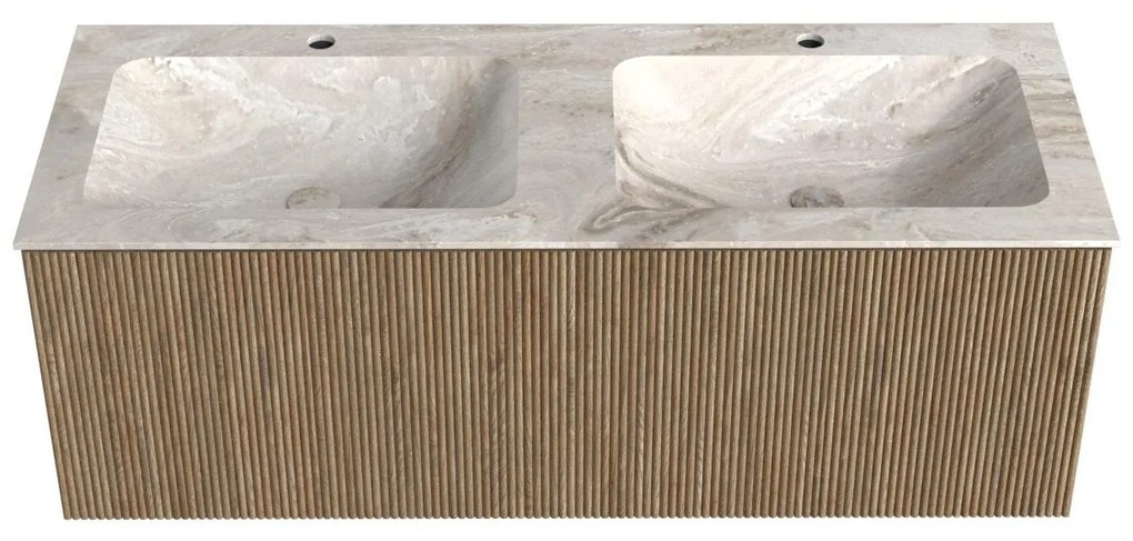 Mondiaz Kurve-dlux 120cm badmeubel dusk met 1 lade en wastafel leaf dubbel 2 kraangaten frappe
